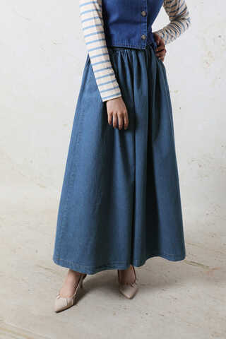 Kloş Denim Etek Mavi - 2