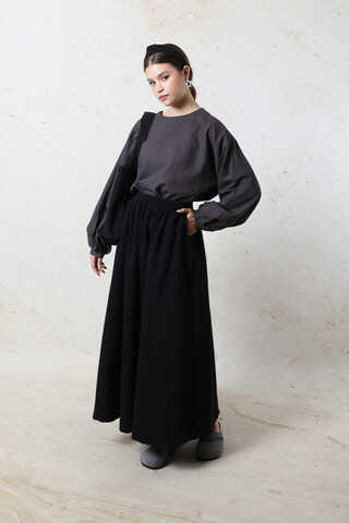 Kloş Denim Etek Siyah - 1