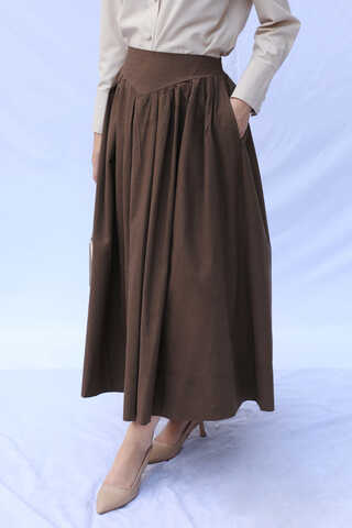 Kloş Keten Etek Kahverengi - 1