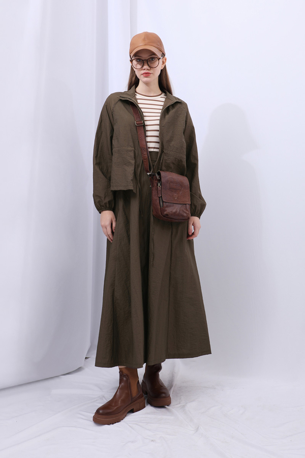 Kloş Paraşüt Etek Takım Kahverengi - 13