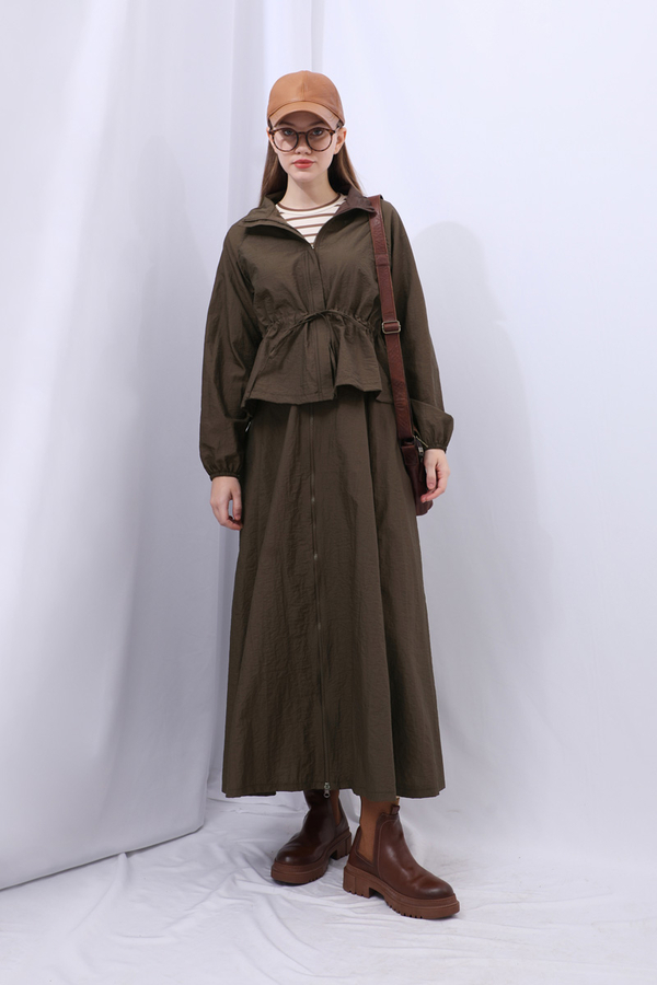 Kloş Paraşüt Etek Takım Kahverengi - 16