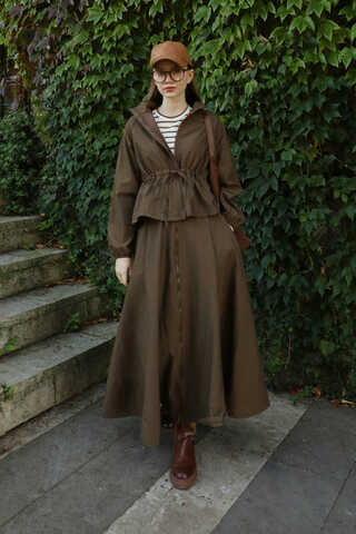 Kloş Paraşüt Etek Takım Kahverengi - 2