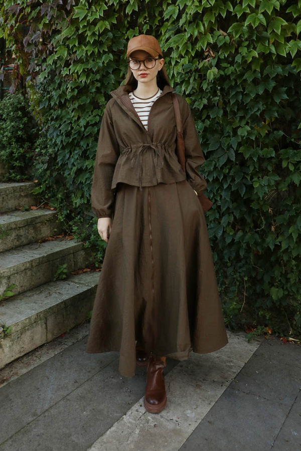 Kloş Paraşüt Etek Takım Kahverengi - 2