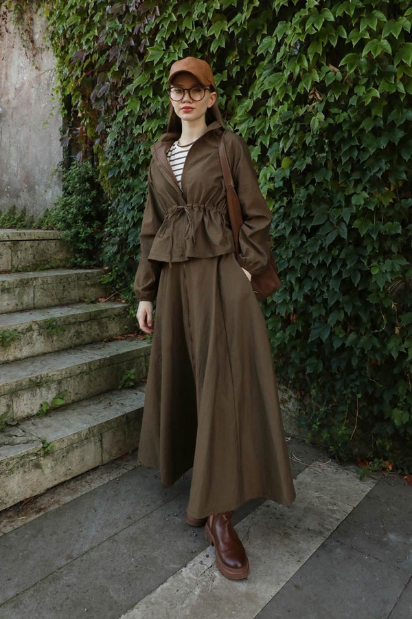 Kloş Paraşüt Etek Takım Kahverengi - 3