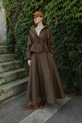 Kloş Paraşüt Etek Takım Kahverengi - 4