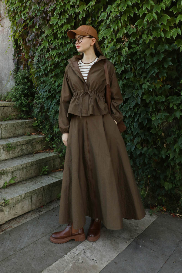 Kloş Paraşüt Etek Takım Kahverengi - 4