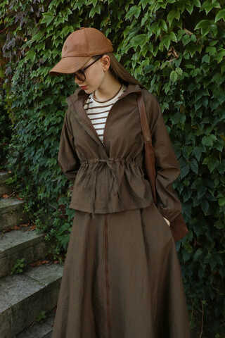 Kloş Paraşüt Etek Takım Kahverengi - 5