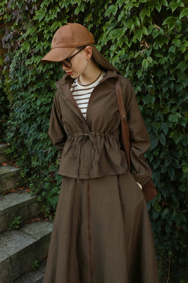 Kloş Paraşüt Etek Takım Kahverengi - 5