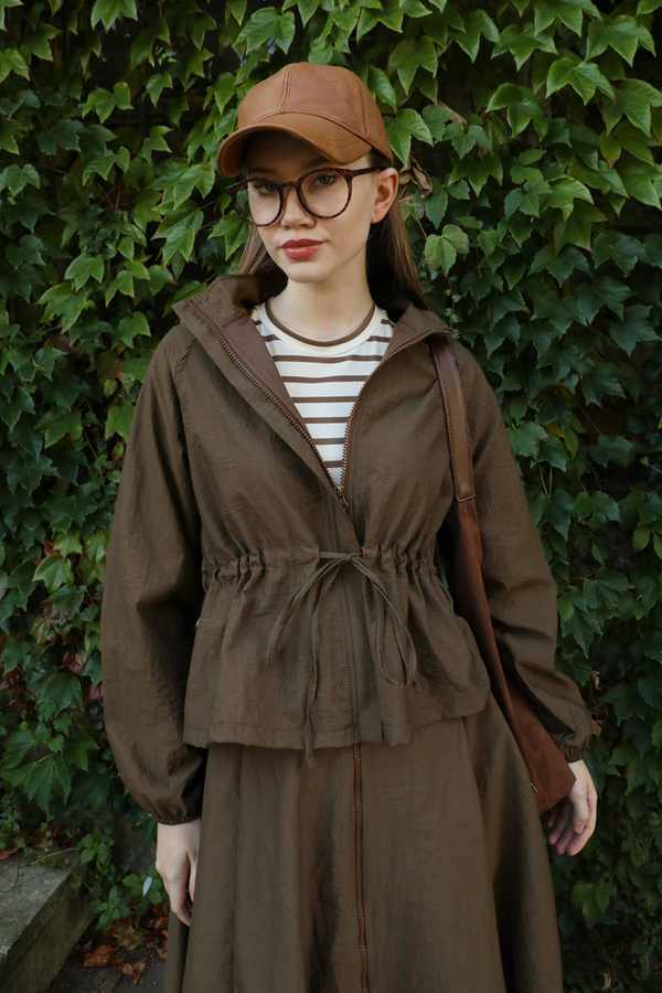 Kloş Paraşüt Etek Takım Kahverengi - 6