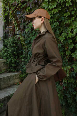 Kloş Paraşüt Etek Takım Kahverengi - 8