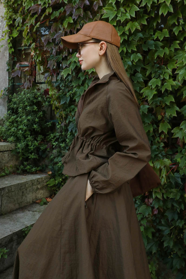 Kloş Paraşüt Etek Takım Kahverengi - 8