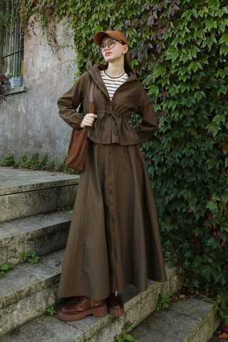 Kloş Paraşüt Etek Takım Kahverengi - 1