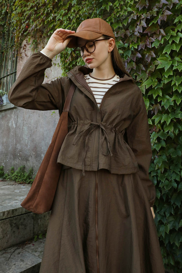 Kloş Paraşüt Etek Takım Kahverengi - 7