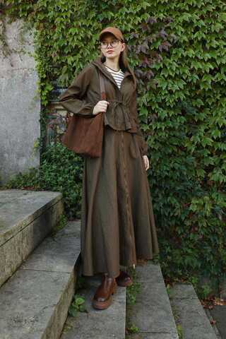 Kloş Paraşüt Etek Takım Kahverengi - 10