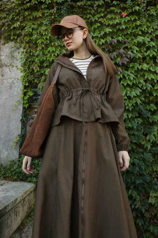 Kloş Paraşüt Etek Takım Kahverengi - 11