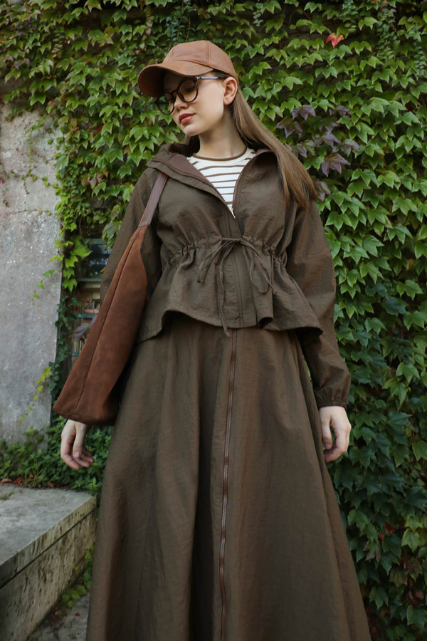 Kloş Paraşüt Etek Takım Kahverengi - 11