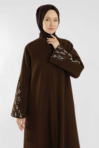 Kol Ortası Taşlı Kaşe Kaban Kahve - 2