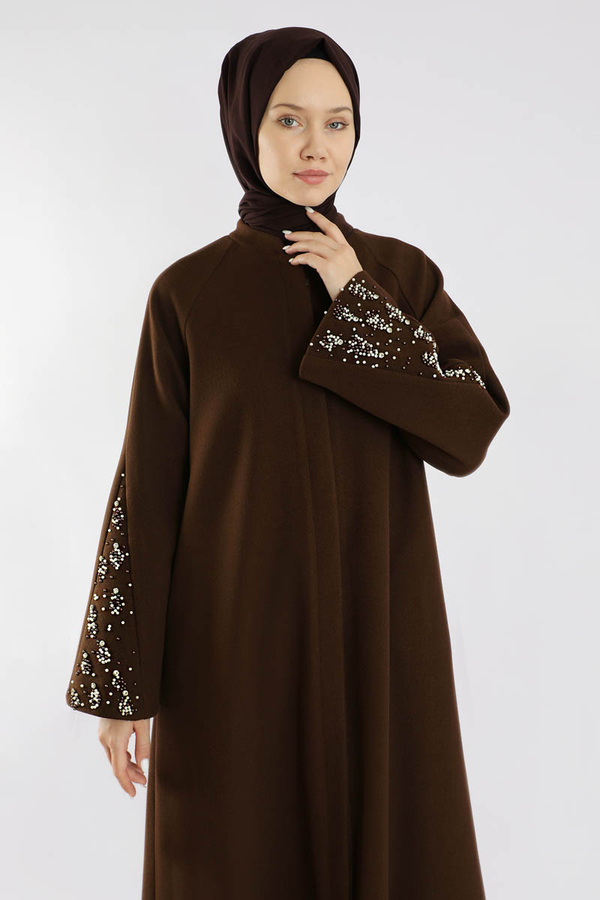 Kol Ortası Taşlı Kaşe Kaban Kahve - 2