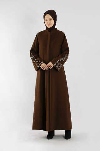 Kol Ortası Taşlı Kaşe Kaban Kahve - 3