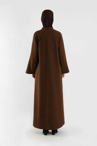 Kol Ortası Taşlı Kaşe Kaban Kahve - 6