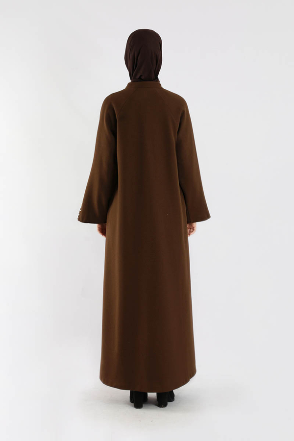 Kol Ortası Taşlı Kaşe Kaban Kahve - 6