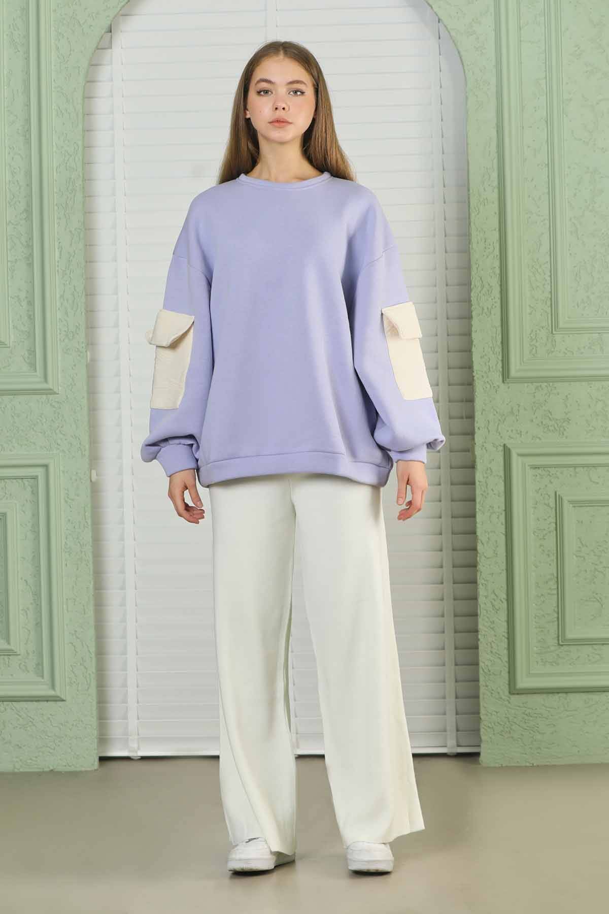 Kolları Cepli Oversize Sweat Lila