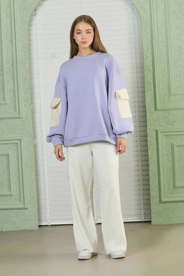 Kolları Cepli Oversize Sweat Lila - 2