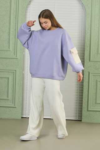 Kolları Cepli Oversize Sweat Lila - 3