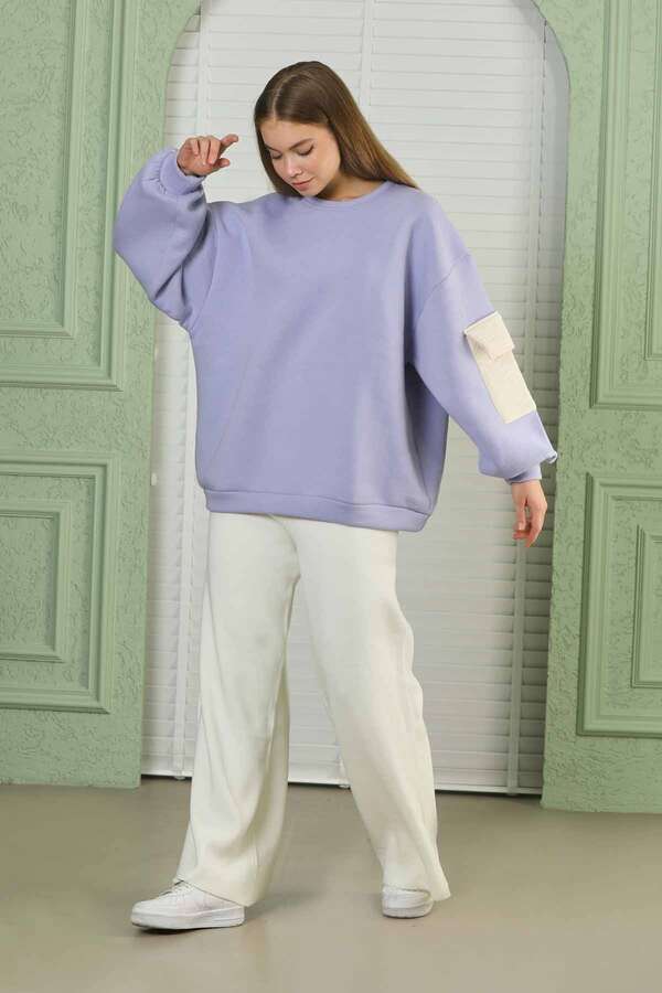 Kolları Cepli Oversize Sweat Lila - 3