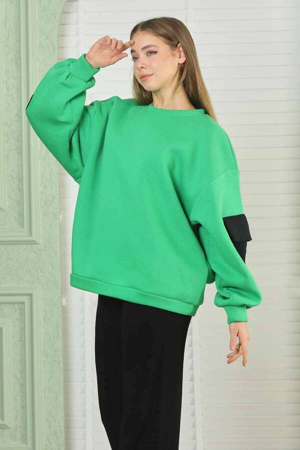 Kolları Cepli Oversize Sweat Yeşil - 3