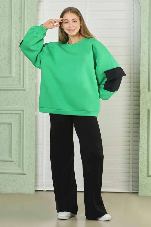 Kolları Cepli Oversize Sweat Yeşil - 5