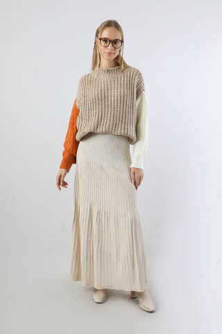 Kolları Renkli Kazak Bej - 3