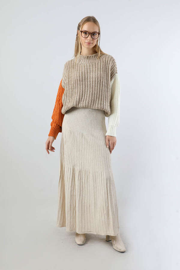 Kolları Renkli Kazak Bej - 3