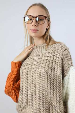 Kolları Renkli Kazak Bej - 4