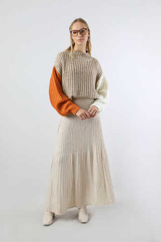 Kolları Renkli Kazak Bej - 5