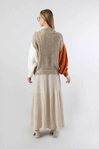 Kolları Renkli Kazak Bej - 6