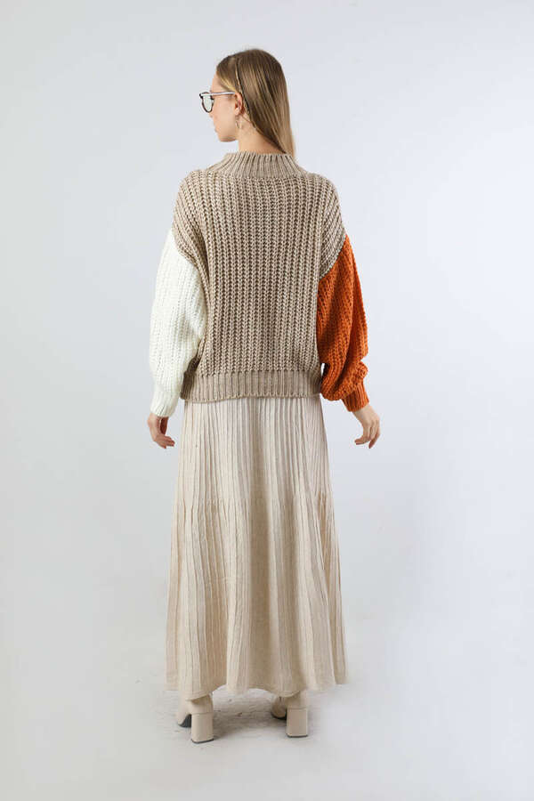 Kolları Renkli Kazak Bej - 6