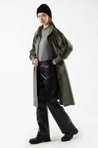 Kolları Şeritli Kaşe Kaban Füme - 3