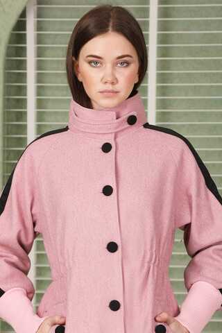 Kolları Şeritli Kaşe Kaban Pembe - 6