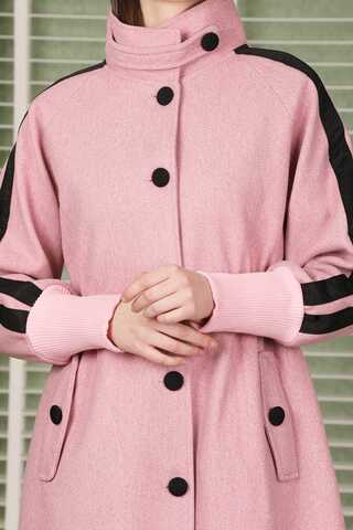 Kolları Şeritli Kaşe Kaban Pembe - 8