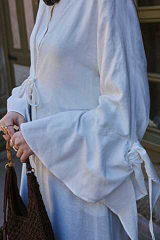 Kolları Volanlı Keten Abaya Taş - 2