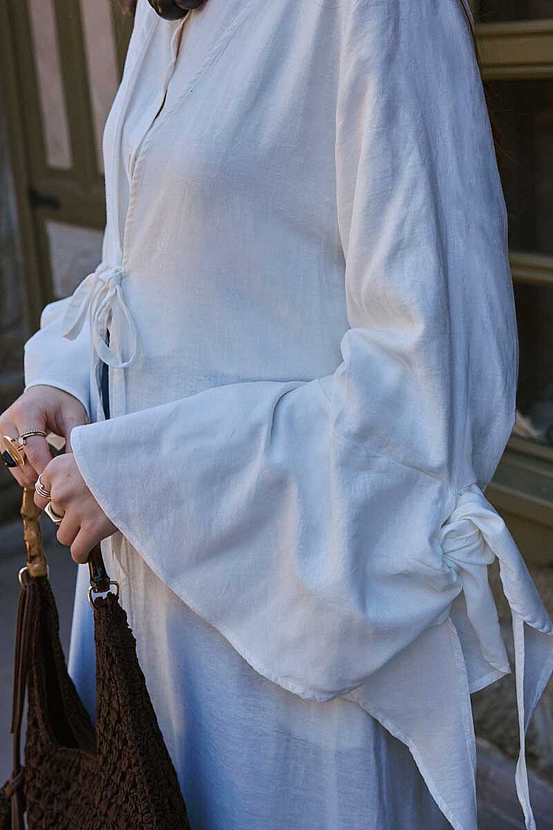 Kolları Volanlı Keten Abaya Taş - 2