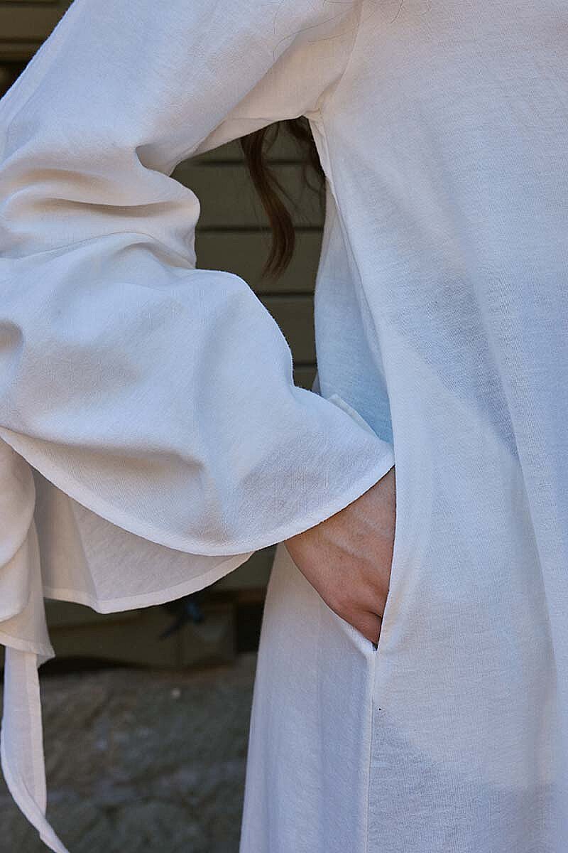 Kolları Volanlı Keten Abaya Taş - 5