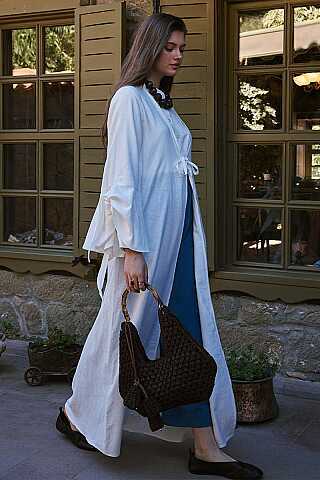 Kolları Volanlı Keten Abaya Taş - 7