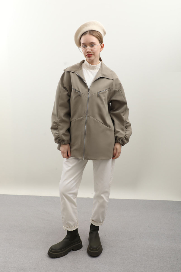 Kolu Büzgülü Kısa Trenç Açık Yeşil - 1