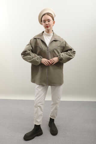 Kolu Büzgülü Kısa Trenç Açık Yeşil - 5