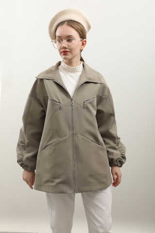 Kolu Büzgülü Kısa Trenç Açık Yeşil - 6