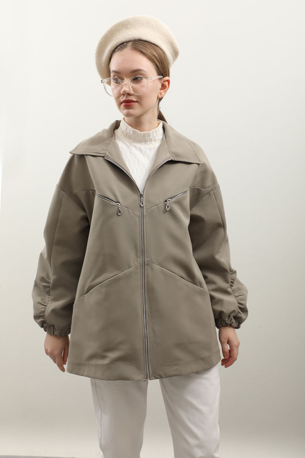 Kolu Büzgülü Kısa Trenç Açık Yeşil - 6