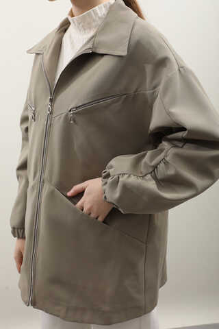 Kolu Büzgülü Kısa Trenç Açık Yeşil - 8