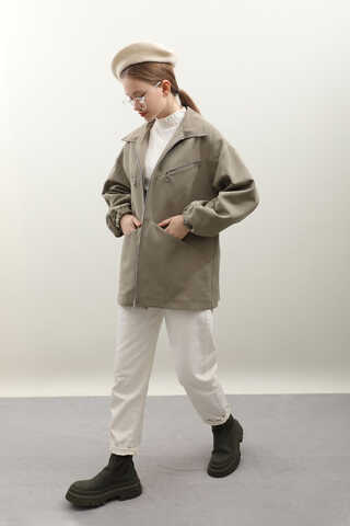 Kolu Büzgülü Kısa Trenç Açık Yeşil - 2